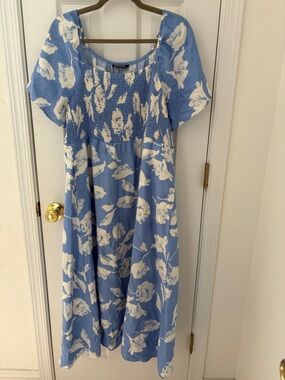 BloomChic Blue & White Smocked Floral Midi Dress for Girls